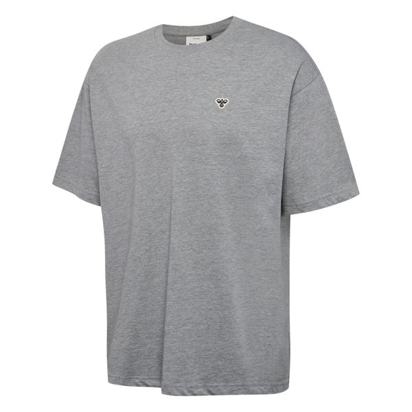 Luźna koszulka Hummel Bee. Szare bluzki damskie Hummel, z aplikacjami, z bawełny, bez kołnierzyka, bez ramiączek. Za 153.50 zł.