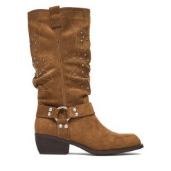 Kowbojki JENNY. Brązowe kozaki damskie Jenny, bez wzorów, bez obcasa, na słupku, bez zapięcia. Za 249.99 zł.