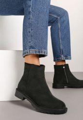 Czarne Botki z Imitacji Zamszu w Eleganckim Stylu Niadoraea. Czarne botki damskie Renee, na zimę, bez wzorów, z jeansu, eleganckie, bez obcasa, na obcasie, bez zapięcia. Za 99.99 zł.