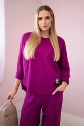 Komplet bawełniany bluza + spodnie śliwkowy. Bluzy damskie KESI, l, bez wzorów, z bawełny, biznesowe, bez ramiączek, bez kaptura. Za 284.37 zł.