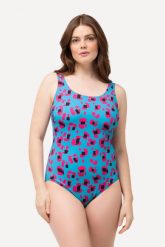 Damskie Strój kąpielowy neonowy nadruk bez miękkich miseczek marszczenie. Niebieskie stroje kąpielowe damskie Ulla Popken, plus size, bez wzorów, z elastanu. Za 159.99 zł.