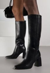 Czarne Eleganckie Kozaki VICES do Kolana ze Skóry Naturalnej na Słupku Reivela. Czarne kozaki damskie Born2be, bez wzorów, z jeansu, bez obcasa, na obcasie, bez zapięcia. Za 299.99 zł.