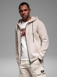 Dresowa rozpinana bluza hoodie w stylu streetwearowym piaskowa V6 OM-SSZP-0213 XL. Bluzy męskie Ombre, m, bez wzorów, z dresówki, bez kaptura. Za 408.47 zł.