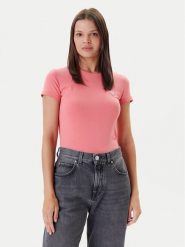 Guess T-Shirt W2YI44 J1314 Koralowy Regular Fit. Pomarańczowe t-shirty damskie Guess, xxl, z aplikacjami, z bawełny, bez kołnierzyka, bez ramiączek. Za 99.99 zł.