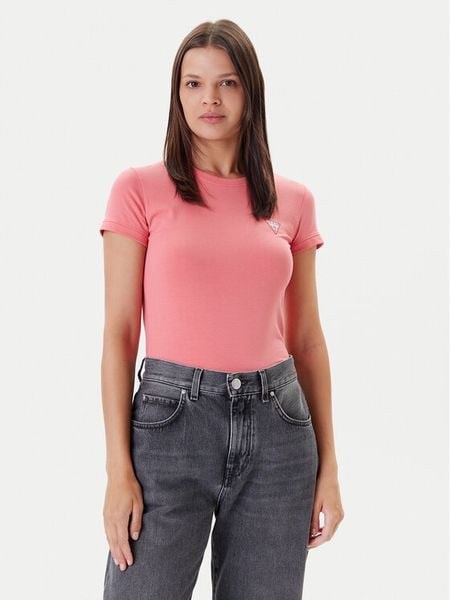 Guess T-Shirt W2YI44 J1314 Koralowy Regular Fit. Pomarańczowe t-shirty damskie Guess, m, z aplikacjami, z bawełny, bez kołnierzyka, bez ramiączek. Za 69.99 zł.