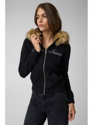 Guess Jeans Bluza 184164 Czarny Classic Fit. Czarne bluzy damskie Guess Jeans, l, z aplikacjami, z bawełny, bez ramiączek, bez kaptura. Za 519.99 zł.