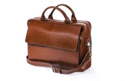 Skórzana torba męska na ramię, torba na laptop SOLIER brązowy vintage. Brązowe torby na laptopa damskie Solier, bez wzorów, ze skóry. Za 579.00 zł.