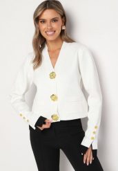 Biały Kardigan Wiskozowy z Ozdobnymi Złotymi Guzikami Iriniaela. Białe kardigany damskie Born2be, l, bez wzorów, z wiskozy, eleganckie, bez kołnierzyka. Za 169.99 zł.