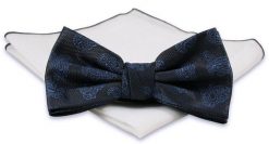 Popielata Mucha z Białą Poszetką -CHATTIER- Męska, w Niebieski Wzór Paisley, Łezki. Niebieskie krawaty i muchy Chattier, bez wzorów, eleganckie. Za 59.00 zł.