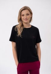 Gładki t-shirt, Comfort Fit, T-YES. Czarne t-shirty damskie Volcano, l, bez wzorów, z elastanu, bez kołnierzyka, bez ramiączek. Za 89.99 zł.