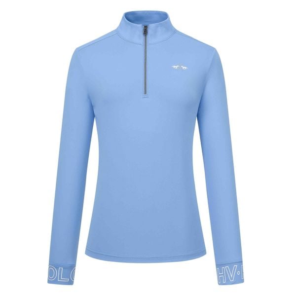 Damska techniczna koszulka polo z długim rękawem do jeździectwa HV Polo Tess. Niebieskie bluzki damskie HV POLO, bez wzorów, sportowe, bez kołnierzyka, bez ramiączek. Za 250.35 zł.