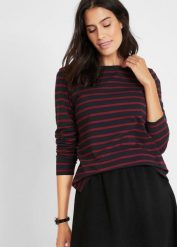 Bluzka z długim rękawem i dekoltem w łódkę (2 szt.). Czarne bluzki damskie bonprix, bez wzorów, bez kołnierzyka, bez ramiączek. Za 109.99 zł.