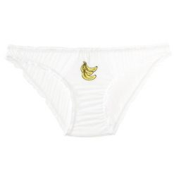Figi z haftem owocowym z delikatnego materiału Anjana. Białe majtki damskie Intica, ze skóry. W wyprzedaży za 59.00 zł.