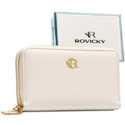 Duży, biały portfel damski ze skóry ekologicznej zamykany suwakiem - Rovicky. Białe portfele damskie ROVICKY, ze skóry ekologicznej. Za 69.99 zł.