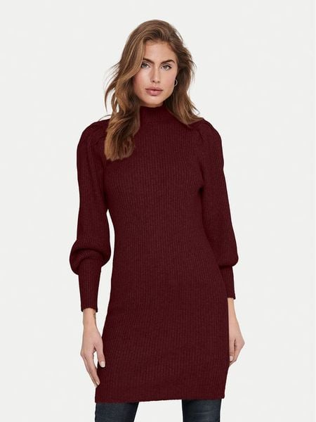 ONLY Sukienka dzianinowa Katia 15232502 Bordowy Comfort Fit. Czerwone sukienki damskie ONLY, xs, bez wzorów, z dzianiny, bez kołnierzyka, bez ramiączek. Za 179.99 zł.