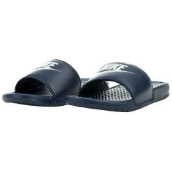 Klapki Męskie Benassi JDI. Niebieskie klapki męskie Nike, bez wzorów, z materiału, z otwartym noskiem, bez zapięcia. Za 206.99 zł.