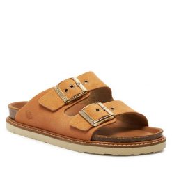 Klapki Genuins. Brązowe klapki damskie Genuins, bez wzorów, bez obcasa, bez zapięcia. Za 339.99 zł.