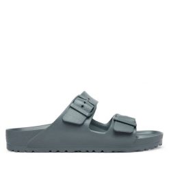 Klapki Birkenstock. Szare klapki damskie Birkenstock, bez wzorów, bez obcasa, bez zapięcia. Za 229.99 zł.