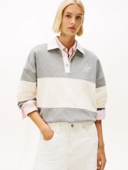 Tommy Hilfiger bluza polo Kobiety szary|biały, L. Białe bluzy damskie Tommy Hilfiger, l, bez wzorów, bez ramiączek, bez kaptura. Za 379.95 zł.