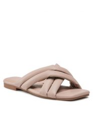 JENNY Klapki LS5692-04 Beżowy. Brązowe klapki damskie Jenny, bez wzorów, ze skóry, bez obcasa, bez zapięcia. Za 99.99 zł.