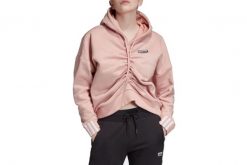 Adidas Ruched Hoodie, damska bluza. Czerwone bluzy damskie Adidas, bez wzorów, z bawełny, sportowe, bez ramiączek, z kapturem. Za 204.70 zł.