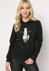 Czarna Bluza z Kapturem i Nadrukiem Diames. Czarne bluzy damskie Born2be, l, bez wzorów, z polaru, casualowe, bez ramiączek, z kapturem. Za 84.99 zł.