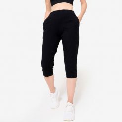Krótkie legginsy fitness damskie Domyos. Czarne legginsy damskie DOMYOS, bez wzorów, z bawełny. Za 59.99 zł.