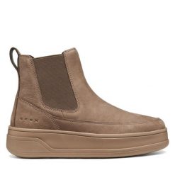 Sztyblety Geox. Brązowe botki damskie Geox, bez wzorów, bez obcasa, na płaskiej podeszwie, bez zapięcia. Za 679.99 zł.