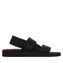 Sandały LOVE MOSCHINO. Czarne sandały damskie Love Moschino, bez wzorów, bez obcasa, na płaskiej podeszwie, bez zapięcia. Za 519.99 zł.