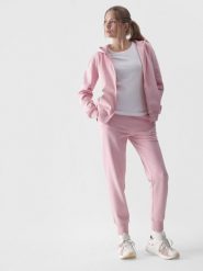 4F Spodnie dresowe joggery damskie - różowe S. Czerwone spodnie dresowe damskie 4F, bez wzorów, z bawełny, sportowe. Za 129.99 zł.