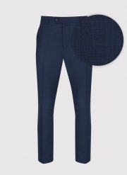 PAKO LORENTE – Granatowe spodnie garniturowe w subtelną kratę. Niebieskie eleganckie spodnie męskie Pako Lorente, bez wzorów, z elastanu. Za 599.99 zł.