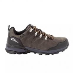 Buty trekkingowe męskie Jack Wolfskin Refugio Texapore. Brązowe buty zimowe męskie Jack Wolfskin, bez wzorów, z gumy, bez obcasa, bez zapięcia. Za 483.65 zł.