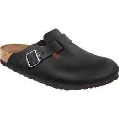 Klapki damskie Birkenstock Boston NU. Czarne klapki damskie Birkenstock, bez wzorów, sportowe, bez obcasa, bez zapięcia. Za 519.00 zł.