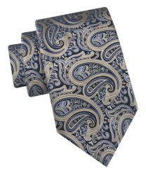 Klasyczny Krawat Męski - Chattier - Duże Paisley, Złoto i Granat. Niebieskie krawaty i muchy Chattier, bez wzorów, z tkaniny, eleganckie. Za 49.00 zł.