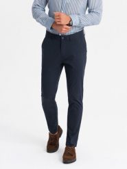 Męskie jednolite spodnie chino SLIM FIT granatowe V4 OM-PACP-0183 M. Eleganckie spodnie męskie Ombre, m, bez wzorów. Za 317.70 zł.