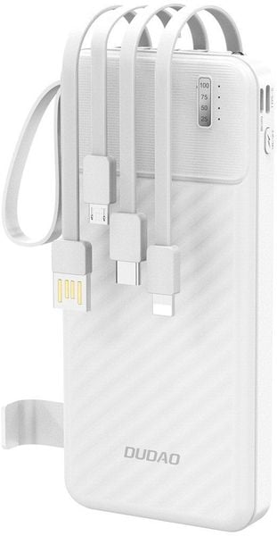 Powerbank Dudao K11 10000mAh z wbudowanymi kablami biały. Białe powerbanki Dudao. Za 24.30 zł.