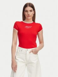 Tommy Hilfiger T-Shirt WW0WW49245 Czerwony Slim Fit. Czerwone t-shirty damskie Tommy Hilfiger, m, bez wzorów, z bawełny, bez kołnierzyka, bez ramiączek. Za 209.99 zł.