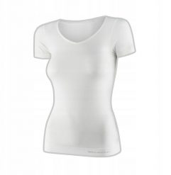 SS1398W Koszulka damska z krótkim rękawem COMFORT MERINO kremowy XL. Białe bluzki damskie Brubeck, xl, bez wzorów, bez kołnierzyka, bez ramiączek. Za 217.55 zł.