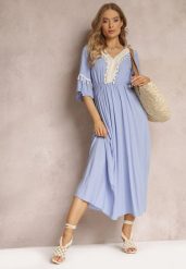 Niebieska Sukienka Maxi z Gumką w Talii z Ozdobnymi Chwostami z Wiskozy Zisel. Niebieskie sukienki damskie Renee, na imprezę, m, bez wzorów, z wiskozy, bez kołnierzyka, bez ramiączek, maxi. Za 59.99 zł.