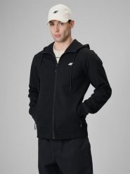 4F Bluza dresowa regular z kapturem męska - czarna S. Czarne bluzy sportowe męskie 4F, m, bez wzorów, z bawełny, z kapturem. Za 169.99 zł.
