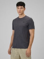 4F Koszulka treningowa regular szybkoschnąca męska - szara M. Czarne t-shirty męskie 4F, m, bez wzorów, z materiału, bez kołnierzyka, bez ramiączek. Za 129.99 zł.