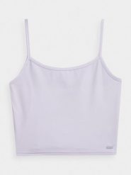 4F Crop-top slim gładki damski - fioletowy XL. Fioletowe topy damskie 4F, xl, bez wzorów, bez kołnierzyka, bez ramiączek. Za 79.99 zł.