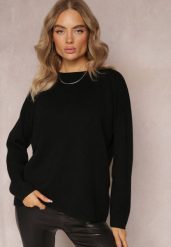 Czarny Sweter o Luźnym Kroju Enian. Czarne swetry nierozpinane damskie Renee, xl, bez wzorów, z dzianiny, casualowe, bez kołnierzyka, bez ramiączek. Za 84.99 zł.