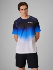 4F Koszulka treningowa szybkoschnąca męska 4F x Robert Lewandowski - granatowa L. Niebieskie t-shirty męskie 4F, l, bez wzorów, z materiału, bez kołnierzyka, bez ramiączek. Za 149.99 zł.