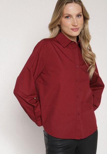 Bordowa Bawełniana Koszula o Klasycznym Kroju Liadovia. Czerwone koszule damskie Born2be, l, bez wzorów, z bawełny, eleganckie, bez kołnierzyka, bez ramiączek. Za 79.99 zł.