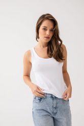 TOP AGNES BIAŁY XL - Flawless. Białe topy damskie Flawless, uniwersalny, bez wzorów, z bawełny, klasyczne, bez kołnierzyka, bez ramiączek. Za 160.00 zł.