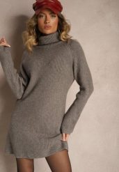 Ciemnoszara Sukienka Dzianinowa Prążkowana Lialethe. Szare sukienki damskie Renee, do pracy, bez wzorów, z dzianiny, biznesowe, bez kołnierzyka, bez ramiączek, mini, oversize. Za 159.99 zł.