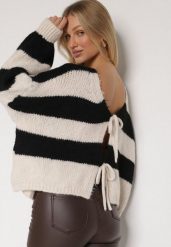 Czarny Wiązany Kardigan Oversize w Paski z Dodatkiem Wełny i Wiskozy Retire. Czarne kardigany damskie Born2be, uniwersalny, bez wzorów, z dzianiny, bez kołnierzyka. Za 149.99 zł.