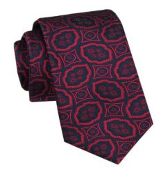 Elegancki Krawat Męski - Alties - Granat z Dużym, Czerwonym Wzorem. Czerwone krawaty i muchy Alties, bez wzorów, z tkaniny, eleganckie. Za 49.00 zł.