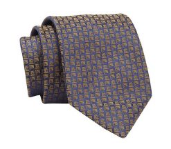 Krawat Granatowo-Żółty w Drobny Wzór Geometryczny, 7 cm, Elegancki, Klasyczny, Męski -ALTIES. Niebieskie krawaty i muchy Alties, bez wzorów, z tkaniny, eleganckie. Za 49.00 zł.
